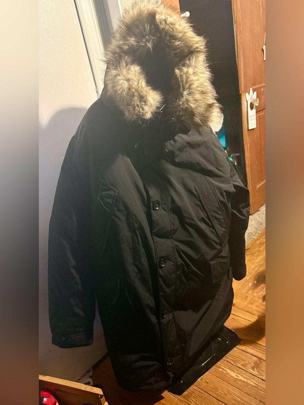 Ralph Lauren Black Puffer Parka with Fur-Trim Hood
